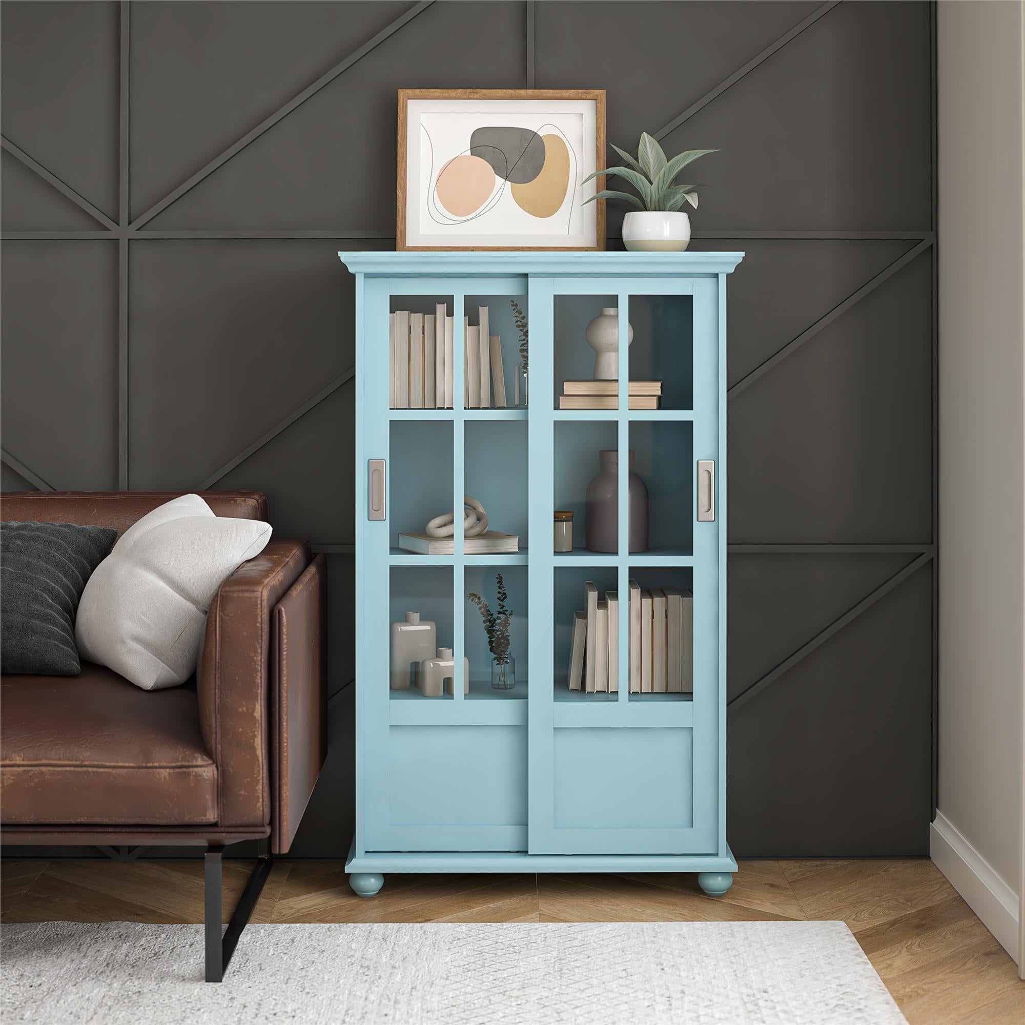 Aaron Lane Tall Bookcase with 2 Sliding Glass Doors