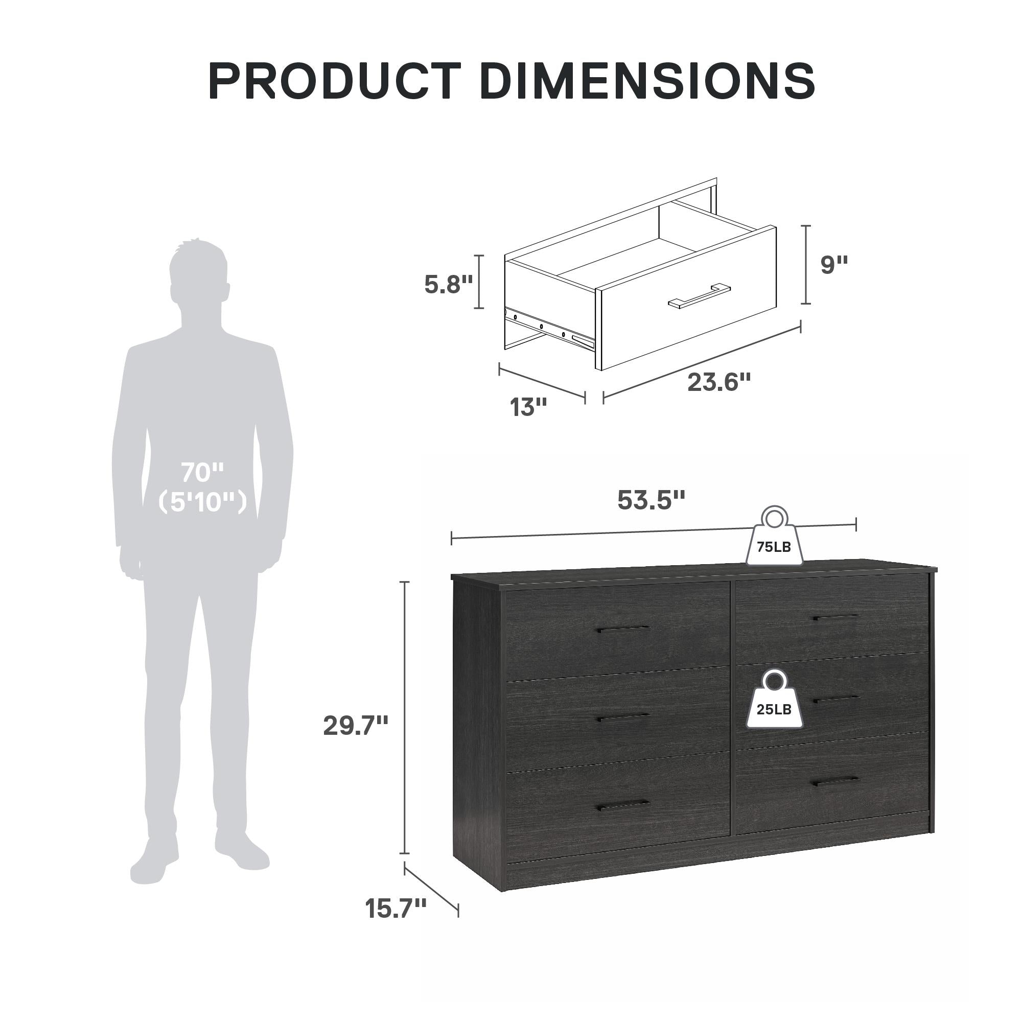Easy Build Pearce Wide 6 Drawer Dresser with Interlocking SwitchLock™ System