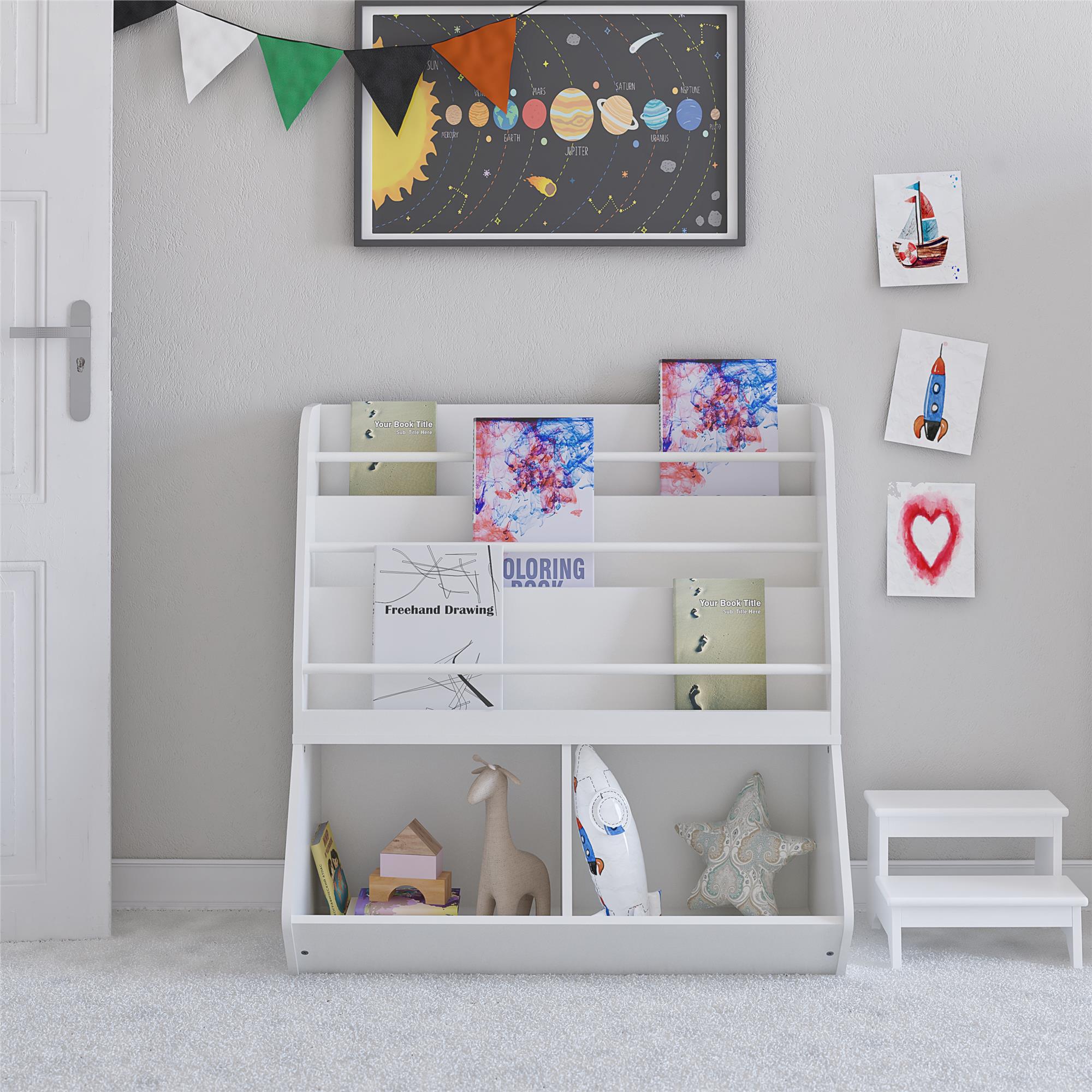 Jocelyn Kids Book and Toy Storage with 3 Shelves and 2 Open Compartments